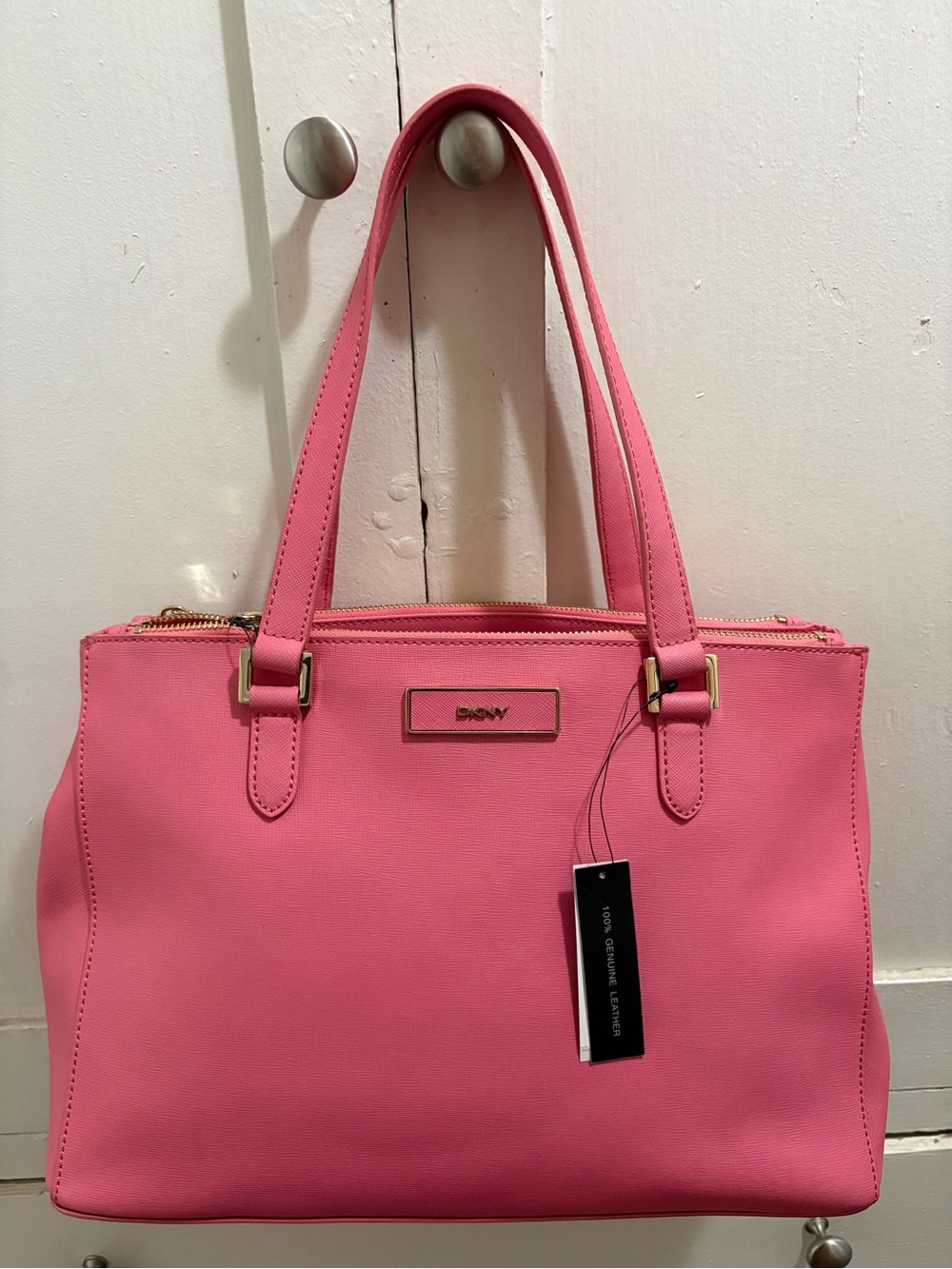 NWT DKNY “Coral” Pink Saffiano Leather Satchel Style #742313815– PLEASE READ